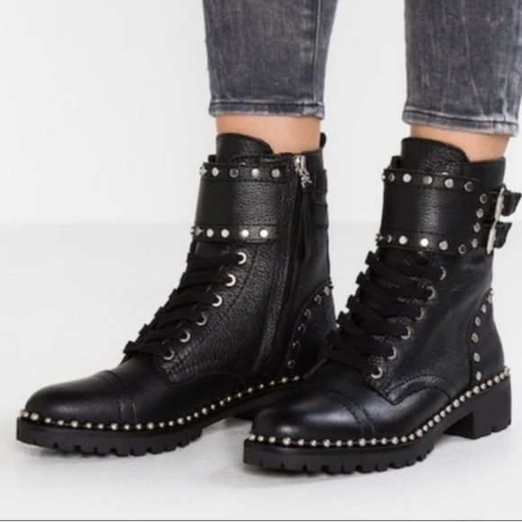 Sam Edelman Shoes | Sam Edelman Jennifer Black Studded Leather Combat Boots | Color: Black/Silver | Size: 7 | Kikka44's Closet